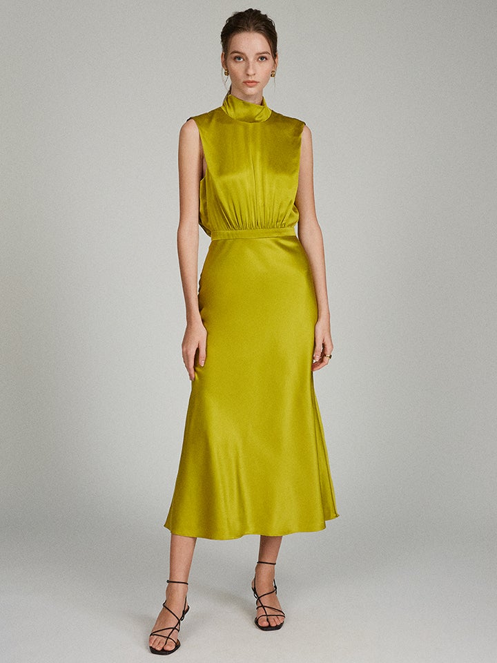 Fleur Midi Dress in Chartreuse – SALONI